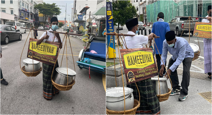 Hameediyah donates 250 packs of nasi kandar using the traditional way