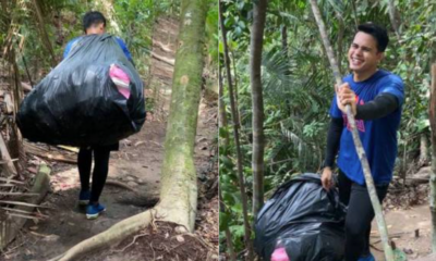 man picks up 10 kgs of rubbish at waterfall