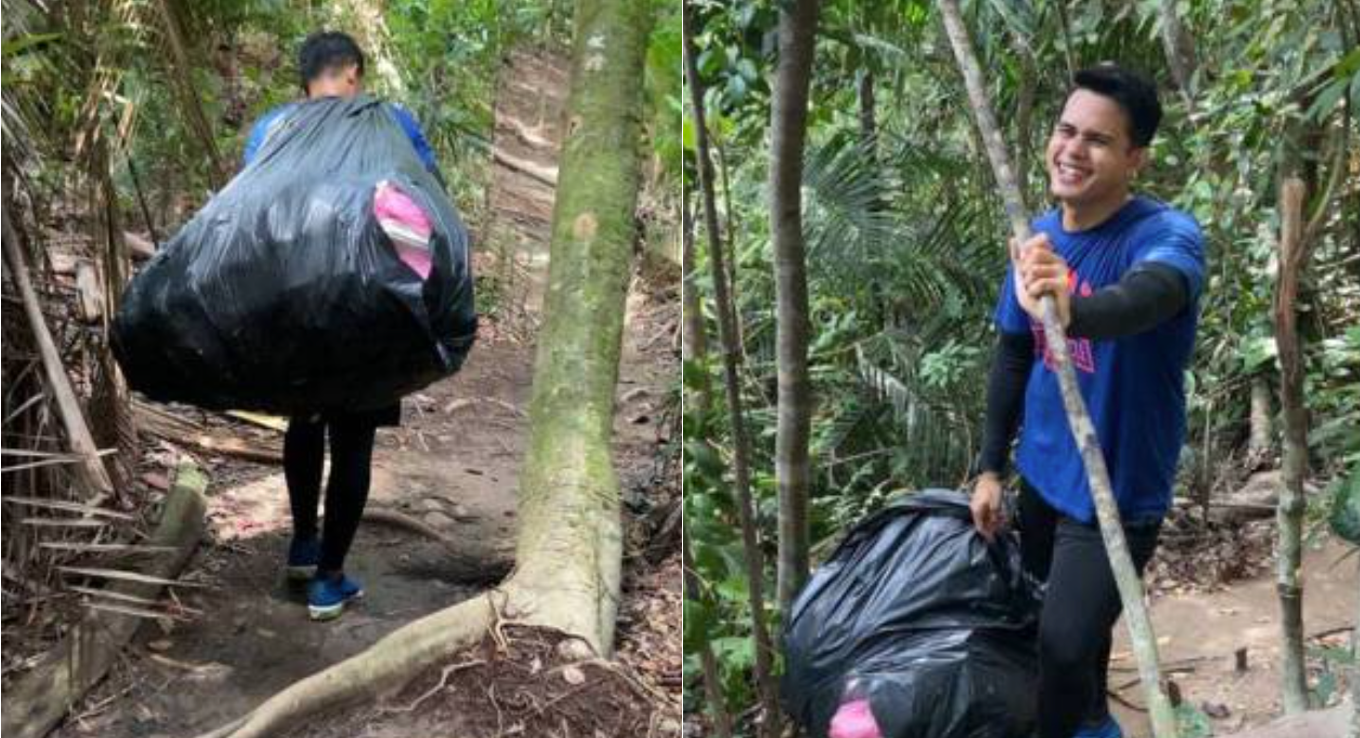 man picks up 10 kgs of rubbish at waterfall