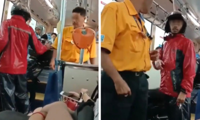 bus driver helps motorcyclist