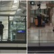 long distance couple wave to each other in airport