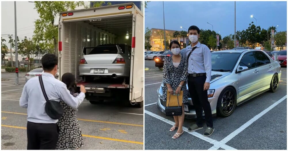 thai woman surprises boyfriend with mitsubishi evo 8