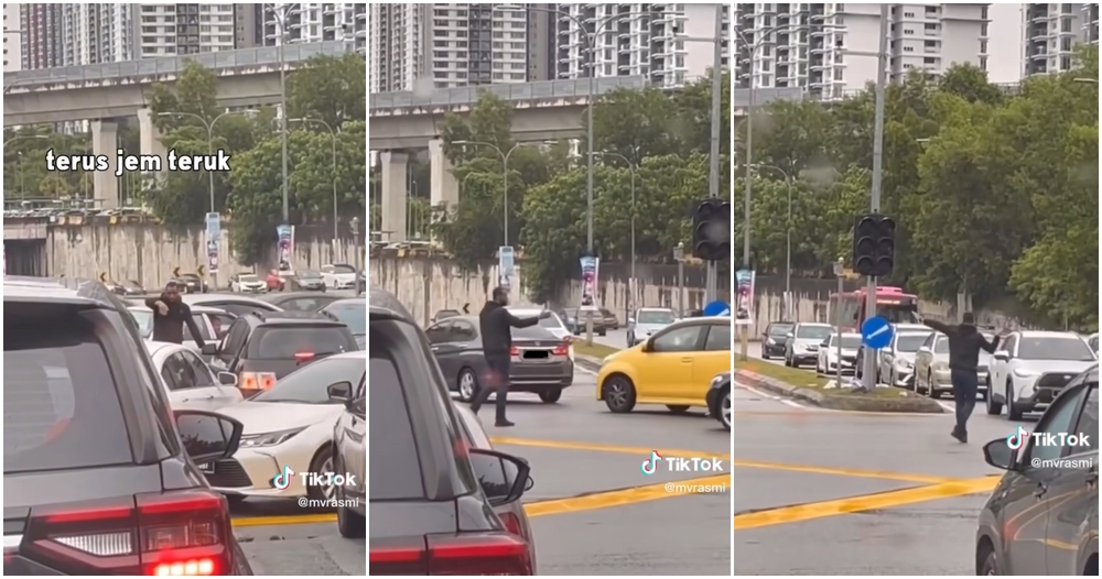 man help ease traffic jam