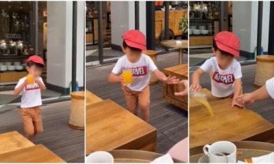 boy spill pour juice