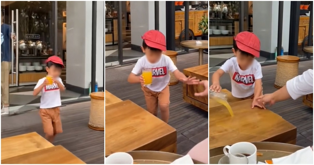 boy spill pour juice