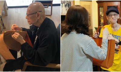 cancer patient makes handmade leather bag for wife