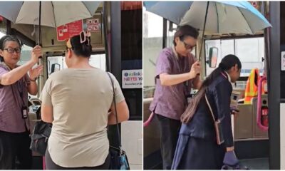 kind bus driver in sg with umbrella