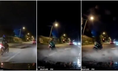 motorcyclist hits pothole