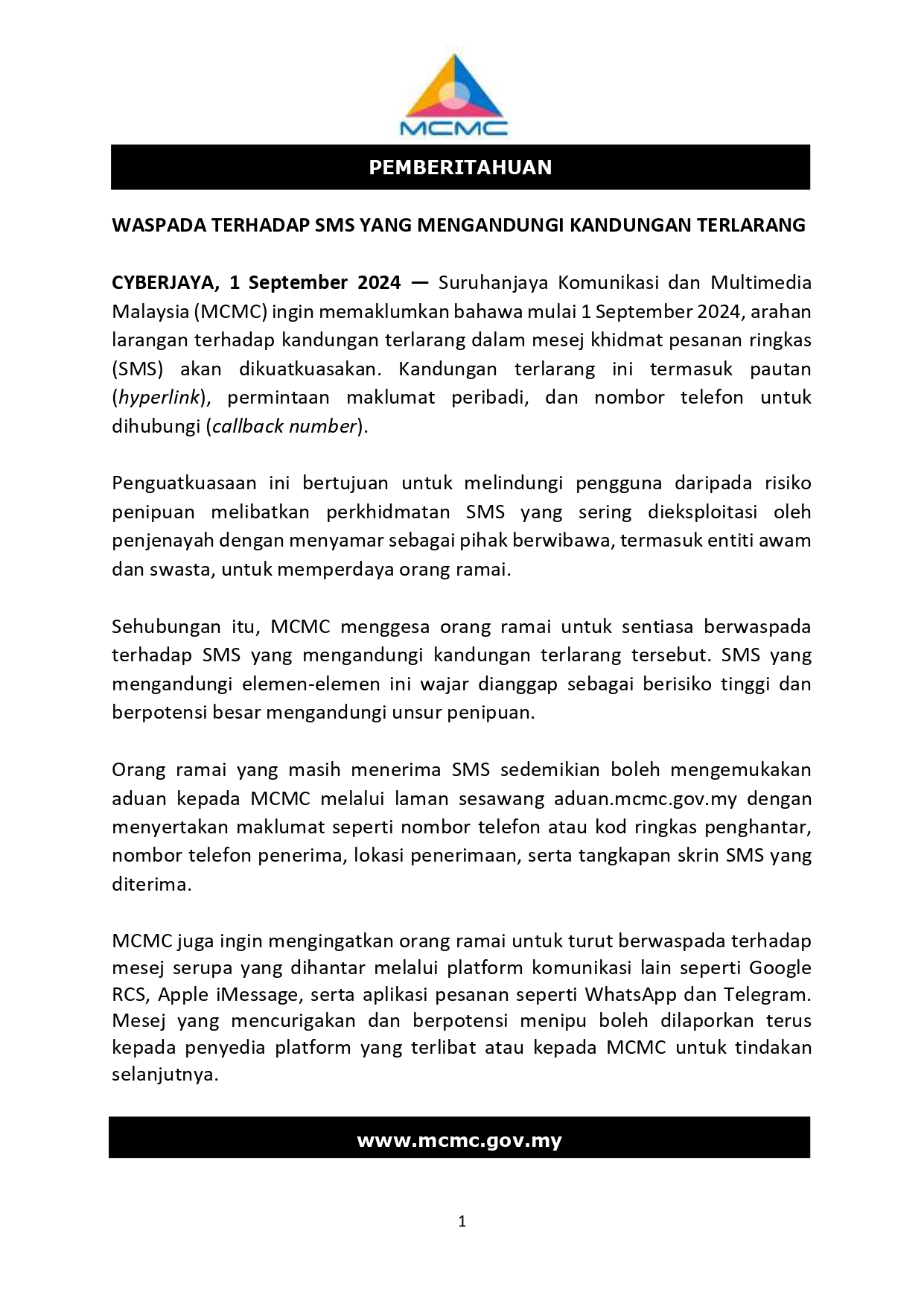 Np Waspada Sms Mengandungi Kandungan Terlarang Page 0001